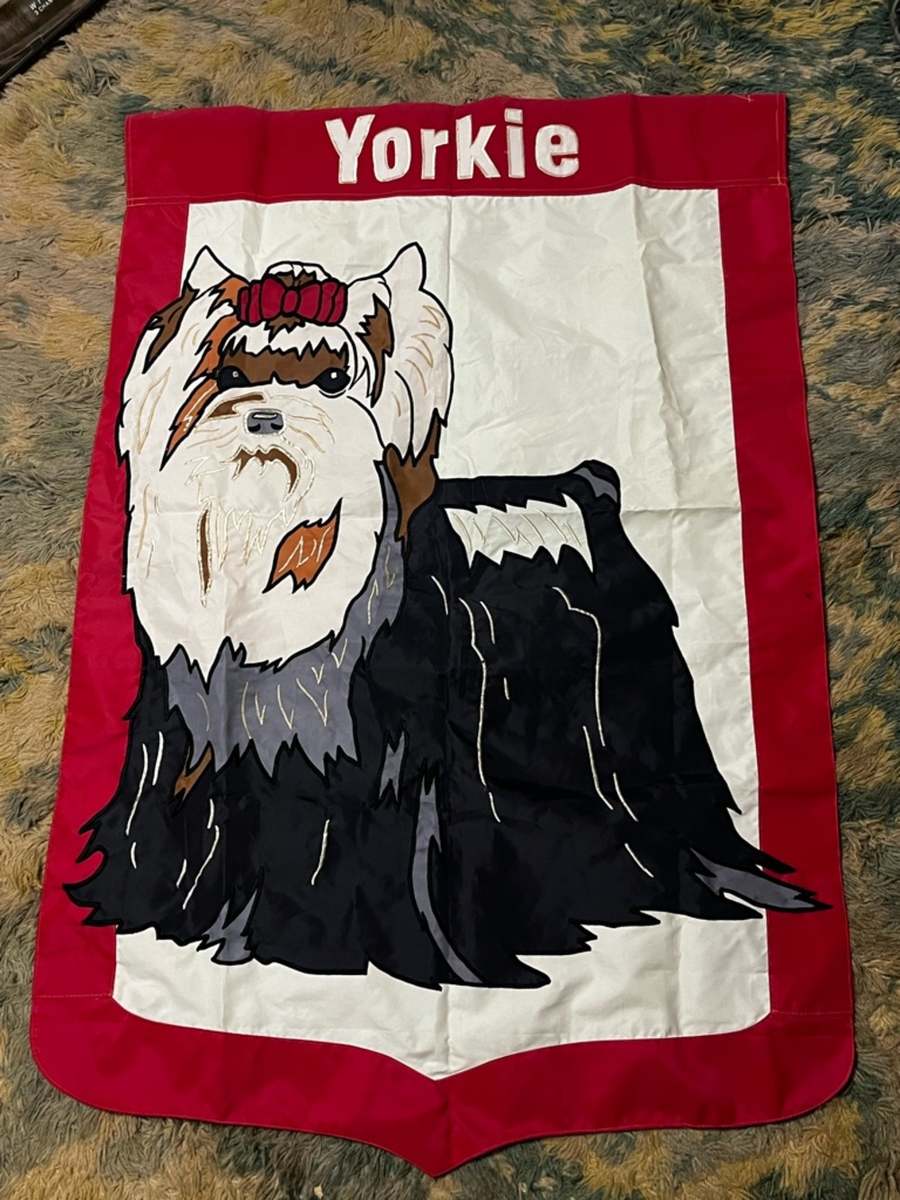 Large Evergreen YORKIE Embroidered Outside Garden Porch Nylon Flag